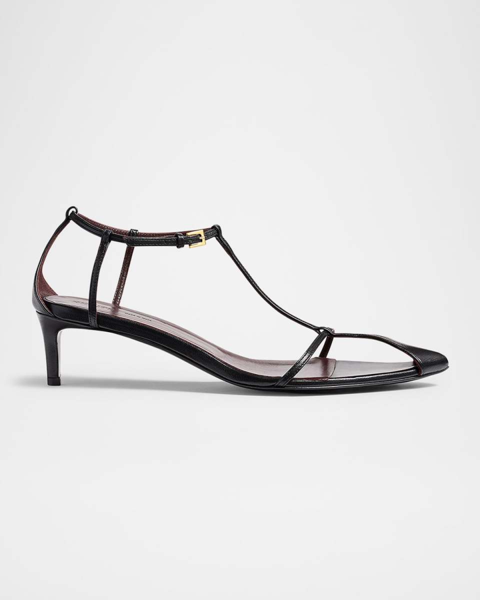 Bella Leather T-Strap Kitten-Heel Sandals